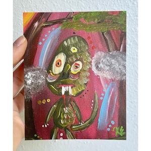 Lizzy is Lizzy’s Own Friend: Art Print (4x5), Quirky Acrylic Painting, Fun Indie Decor, Modern Hipster Artwork, Unframed Animal Glicée