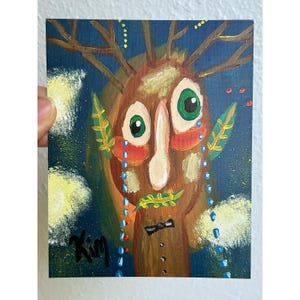 Tree Man: Art Print (4x5), Quirky Acrylic Painting, Funky Indie Decor, Fun Boho Hippie Artwork, Whimsical Fantasy Statement, Unframed Glicée