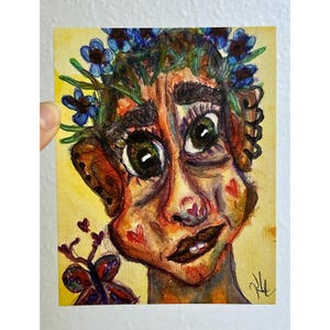 Cindy’s Face: Art Print (4x5, 8x10), Watercolor Painting, Whimsical Boho Hippie Decor, Fun Indie Artwork, Colorful Unframed Glicée Portrait