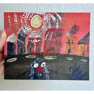 Monster in the City: Art Print (4x5, 8x10), Quirky Acrylic Painting, Fun Hipster Decor, Cool Indie Statement, Unframed Modern Glicée Artwork