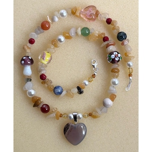 Heart of Dusk: Necklace, Artsy Beaded Jewelry, Quirky Bohemian Accessory, Funky Hipster Statement, Whimsical Indie Fashion, Fun Boho Gift