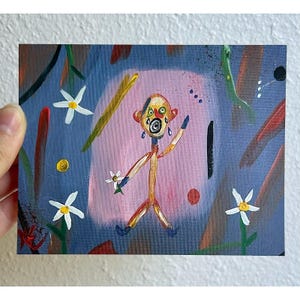 Hello: Art Print (4x5), Quirky Acrylic Painting, Funky Indie Decor, Artsy Hipster Artwork, Fun Modern Aesthetic, Unframed Glicée Statement