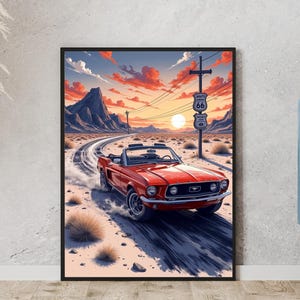 Ford Mustang Red | Retro Art