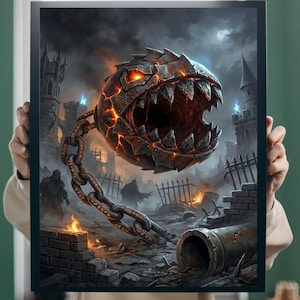 Chain Chomp Art Print – Super Mario Dark Fantasy Reimagining (Digital Download)