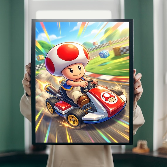 Toad Mario Kart Art Print – Vibrant Racetrack Scene (digital