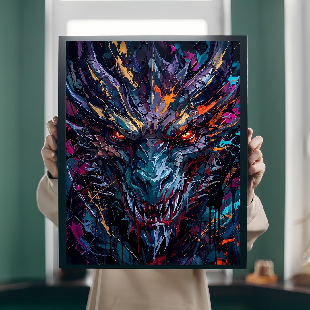 Dragon Wall Art, Abstract Fantasy Print, Mythical Creature Poster ...