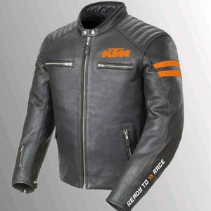 Handmade KTM Leather Motorcycle Jacket: Cowhide Biker Racing Gear