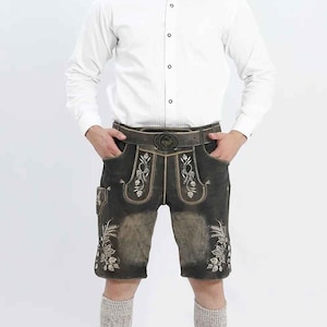 Men’s Traditional Lederhosen Shorts | Bavarian Oktoberfest Costume | German Suede Leather Outfit with Belt