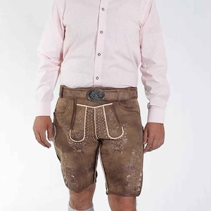 Men’s Traditional Bavarian Lederhosen Shorts | Authentic German Oktoberfest Outfit with Embroidered Suspenders & Belt