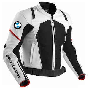 BMW Motorrad Racing Jacket | Men’s Leather Motorcycle Gear | White & Black Biker Coat