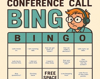 Conference Call Bingo – 50 Printable Cards – Funny Work From Home Zoom Meeting Game
