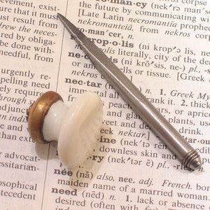 Victorian Picture Nail 13/16" White Porcelain and Brass Head w Nail - Antique Hardware #A