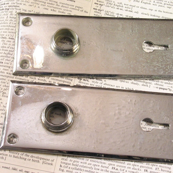 Pair Victorian CHROMED BRASS Door Plates - Antique Doorknob Lock Hardware #C