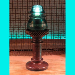 Lg 11-1/2" Glass Insulator Night Light w LED Bulb - Steampunk Industrial Lamp - Hemingray 42 - #B