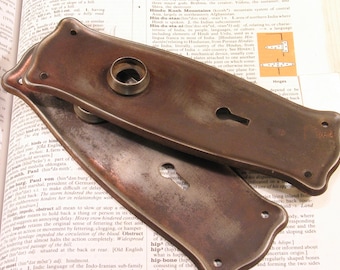 Pair Vintage Door Plates w Distressed Finish - Antique Hardware