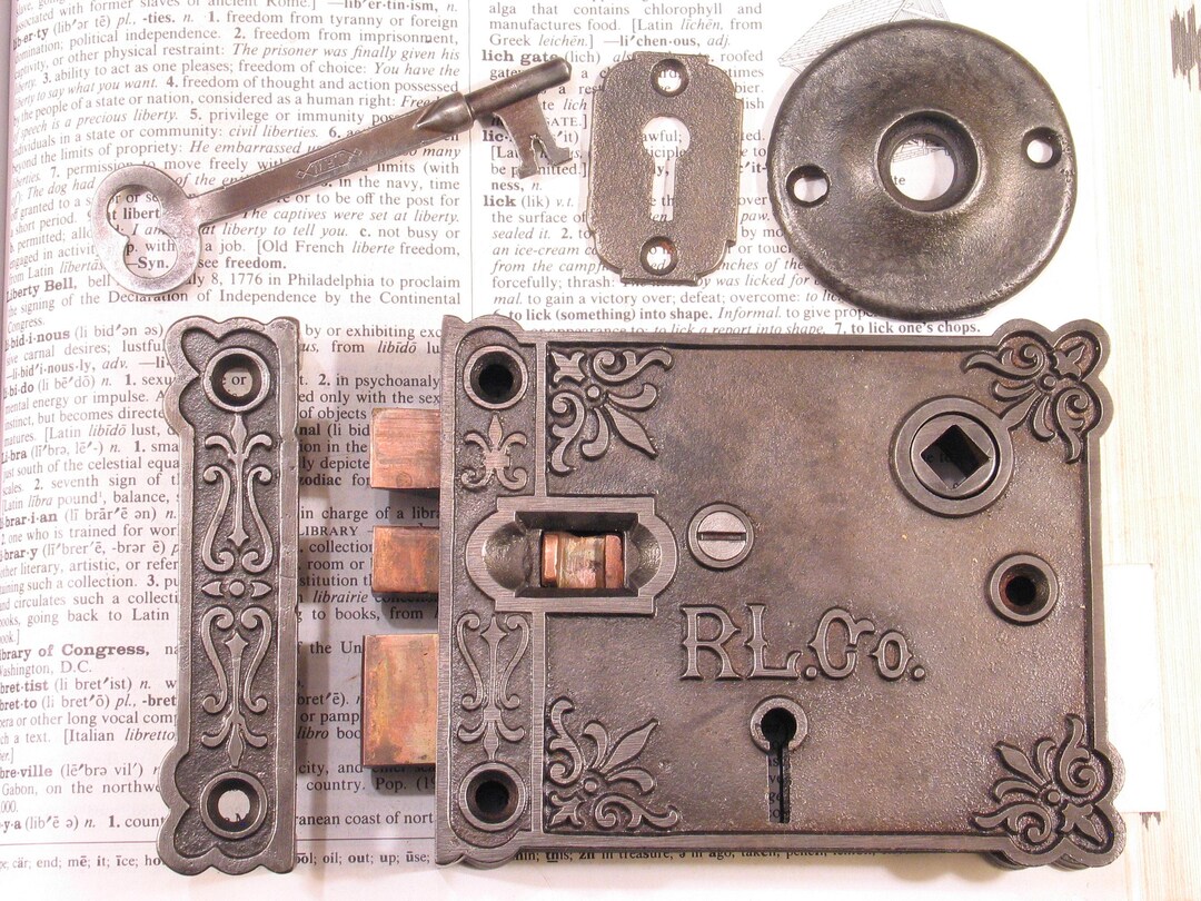 Fancy Rlco Victorian Door Rim Box Lock Set W Skeleton Key & Brass Bolts ...