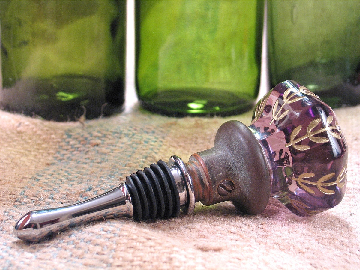 Antique Amethyst Glass Door Knob Bottle Stopper Topper ROSE of Etsy