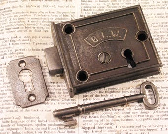Victorian BLW Door Rim Lock Deadbolt w Skeleton Key BRANFORD Antique Vintage Latch Hardware