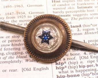 Victorian BLUE STAR Picture Nail 1-1/8 " Intaglio Glass Head w Brass Trim - Antique Home Hardware #A