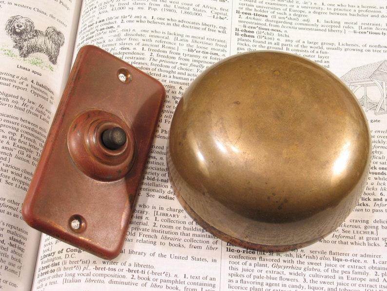 Bronze Victorian Windup Door Bell Set w Plate Antique Brass Etsy