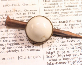 Victorian White Picture Nail 3/4" Porcelain Head w Brass Trim - Antique Home Hardware #E
