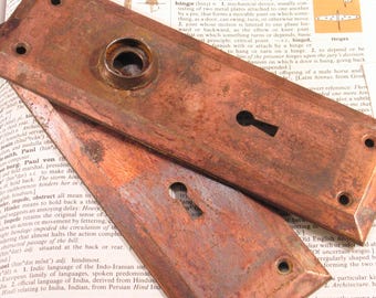 Pair Vintage FLASHED COPPER Door Plates w Distressed Finish - Antique Hardware #A