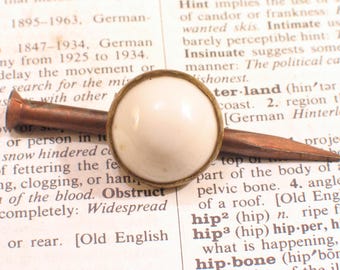 Victorian White Picture Nail 3/4" Porcelain Head w Brass Trim - Antique Home Hardware #D