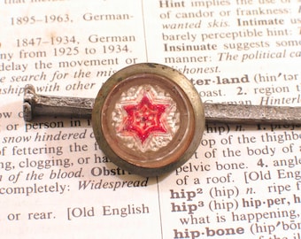 Victorian RED STAR Picture Nail 7/8 " Intaglio Glass Head w Brass Trim - Antique Home Hardware #B