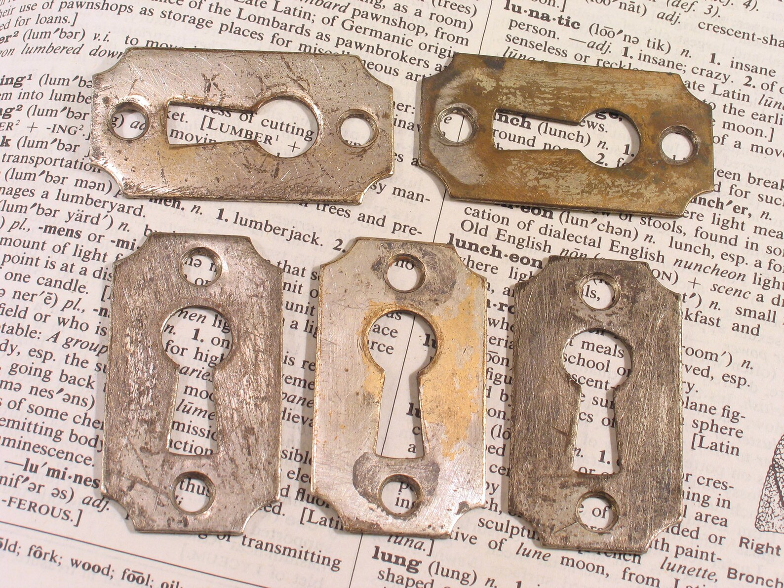 Large Brass Door Lock Keyhole Escutcheon Plate W Distressed Etsy