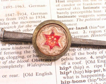 Victorian RED STAR Picture Nail 7/8 " Intaglio Glass Head w Brass Trim - Antique Home Hardware #A
