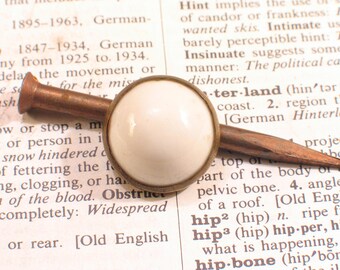 Victorian White Picture Nail 3/4" Porcelain Head w Brass Trim - Antique Home Hardware #F