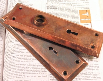 Pair Vintage FLASHED COPPER Door Plates w Distressed Finish - Antique Hardware #E