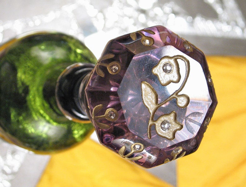 Antique Amethyst Glass Door Knob Bottle Stopper Topper ROSE of Etsy