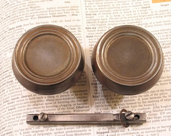 Pair Vintage RING Doorknobs w Rod & Set Screws - Antique Door Knobs Hardware