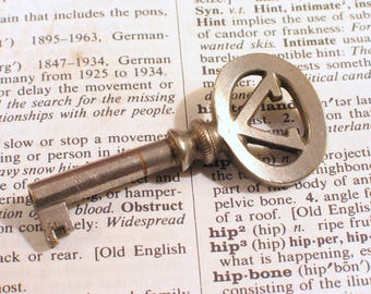 Vintage VICTOR Victrola Hollow Barrel Skeleton Key 2-1/16" Long - Brass w Nickel Finish - Antique Furniture Cabinet Key Hardware