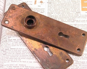 Pair Vintage Door Plates w Distressed Finish 5-11/16" - Antique Hardware