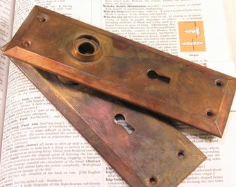 Pair Vintage Brass Door Plates w Distressed Finish - Antique Hardware