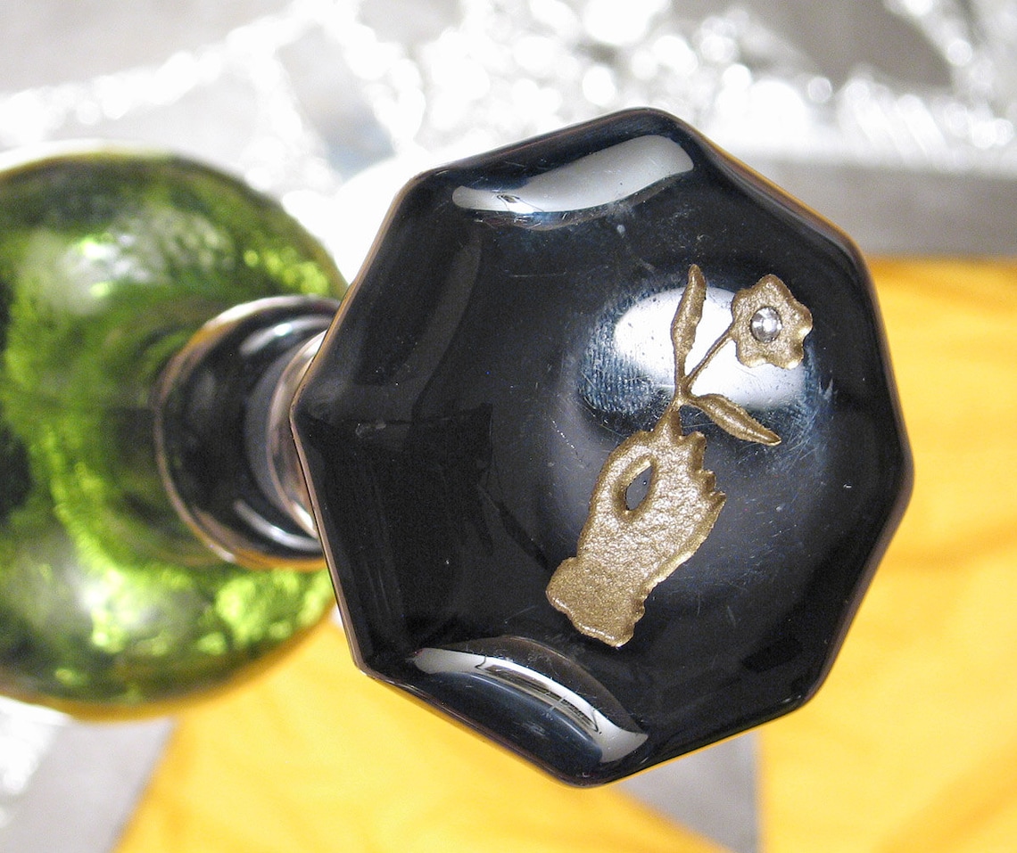 Antique Black Glass Door Knob Bottle Stopper Topper VICTORIAN Etsy