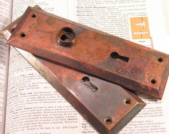 Pair Vintage FLASHED COPPER Door Plates w Distressed Finish - Antique Hardware #B