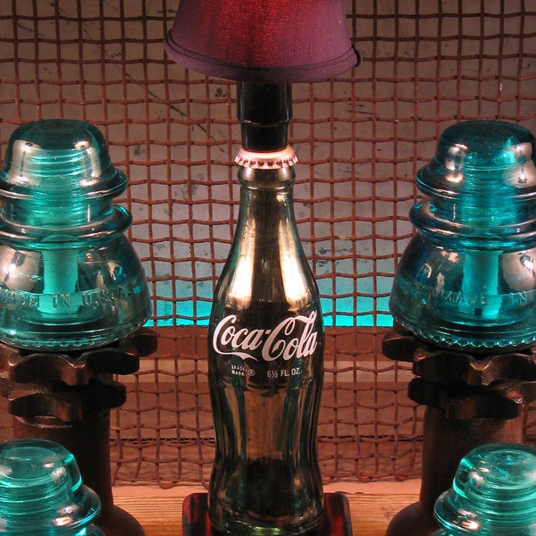 Bottle Lamp Trophy COCA COLA Silver Mirror Coke Soda Fountain Light w Black Shade & LED Bulb