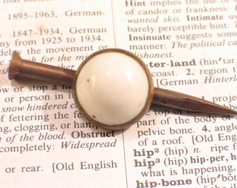 Victorian White Picture Nail 3/4" Porcelain Head w Brass Trim - Antique Home Hardware #B