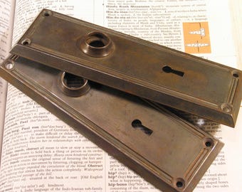 Pair Vintage Ring Knob Door Plates w Distressed Finish - Antique Hardware