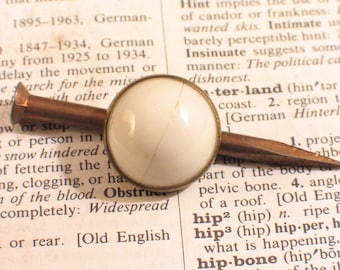 Victorian White Picture Nail 3/4" Porcelain Head w Brass Trim - Antique Home Hardware #C