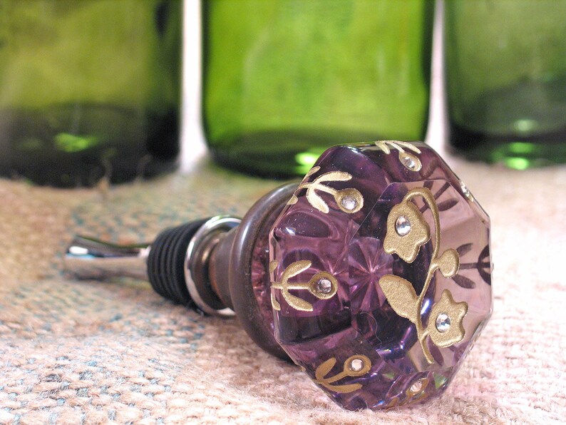 Antique Amethyst Glass Door Knob Bottle Stopper Topper ROSE of Etsy