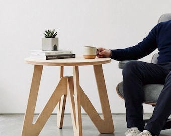 Minimalist Baltic Birch Round Side Table | Modern Plywood Accent Furniture