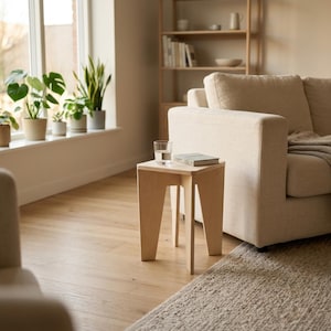 Minimalist Scandinavian Side Table - Wooden Stool, Geometric Accent Furniture, Modern Side Table, End Table