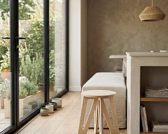 Minimalist Scandinavian Round Stool | Birch Plywood Curved Leg Design | Handmade