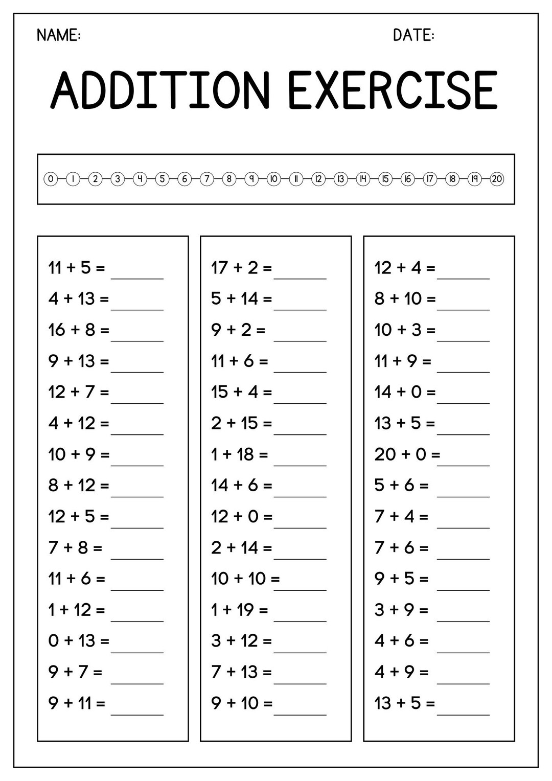 Addition Exercise for Kids - Etsy