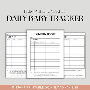 Daily Baby Tracker | Printable Newborn Log | Feeding, Sleep & Nappy Changes | Newborn Tracker | Planner for Mums | First Time Mum Tracker
