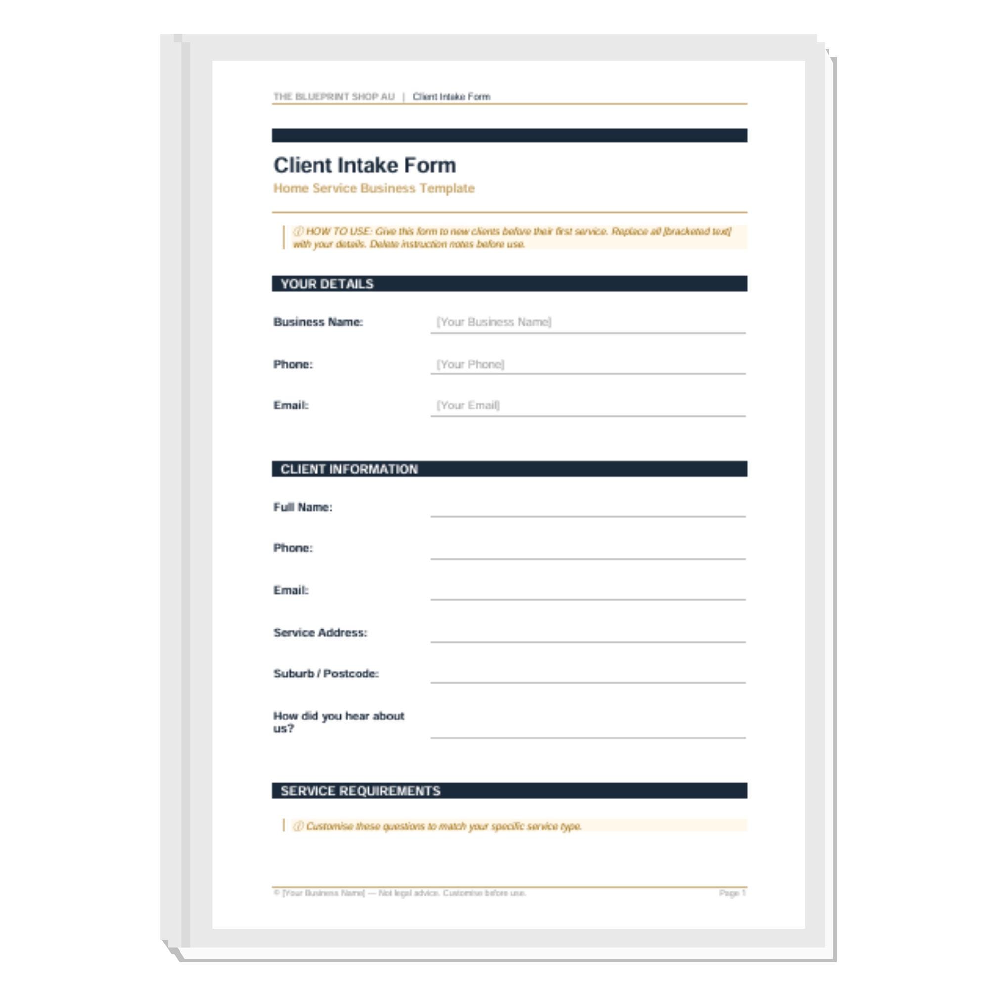 Home Service Business Client Intake Form | New Client Onboarding ...